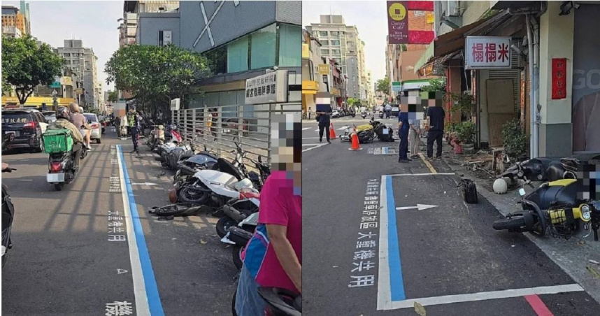 台中8旬婦開車突身體不適　撞倒勤美商圈31輛機車釀1人傷
