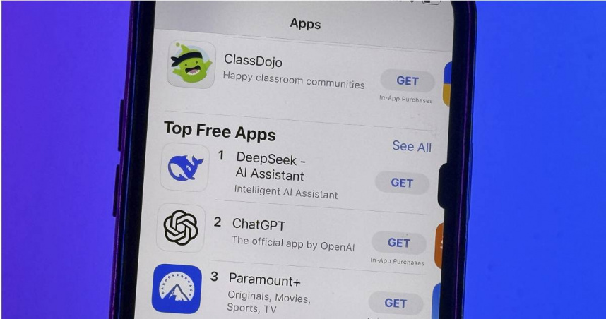 DeepSeek-R1模型登頂App Store免費應用程式榜榜首。（圖／達志／美聯社）