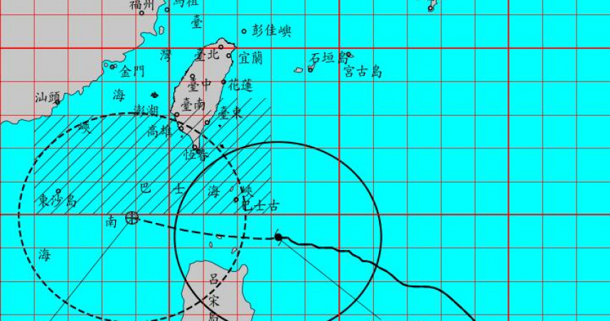 氣象署說明，「樺加沙」22日7時的中心位置在鵝鑾鼻的東南方約380公里之處。（圖／翻攝自氣象署）