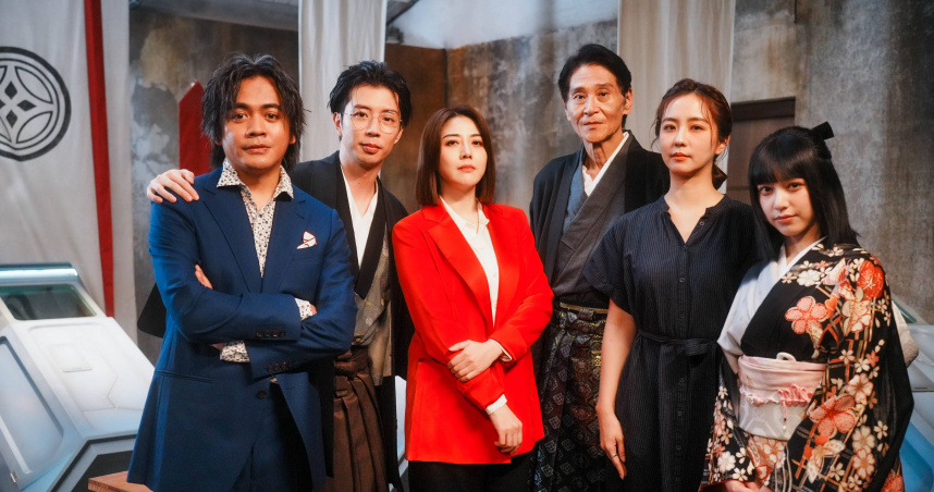 喬瑟夫（左起）、廖允杰、韓瑜、喜翔、周曉涵、鄭煒齡在北投接受媒體探班。（圖／映底子國際傳媒股份有限公司提供）