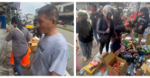 老闆娘弟弟返回店面整理遺留商品，盼將剩餘物資出清，不少老顧客得知消息後自發排隊購買商品，以實際行動表達支持。（圖／翻攝自中天新聞）