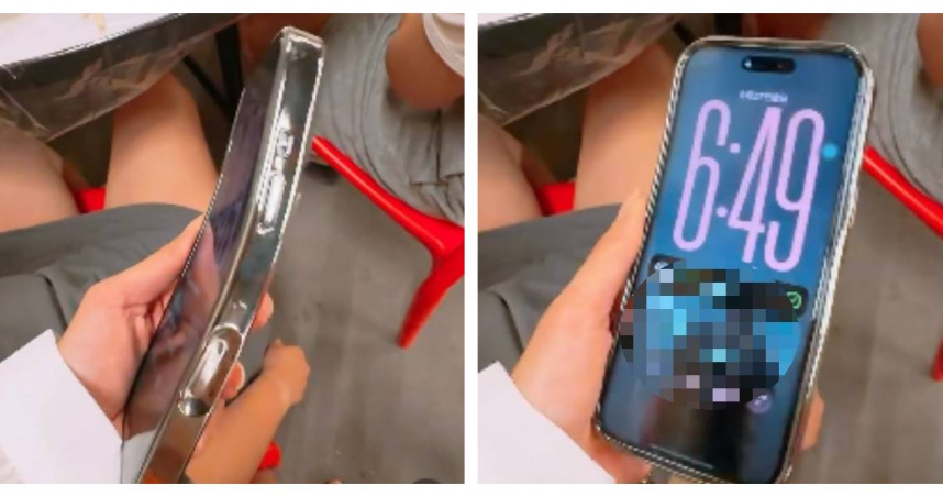 女子摔車後發現iPhone 18整支機身彎成弧形，沒想到螢幕及功能仍可正常使用，誇張模樣引發網友熱議。（圖／翻攝自Threads，ivy0910授權提供）