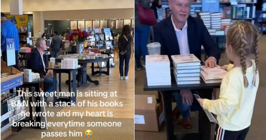 美國男作家的簽書會上門可羅雀，隨著一名4歲的小書迷光顧後，發生翻天覆地的變化。（圖／翻攝自TikTok@taymaed、今日美國）