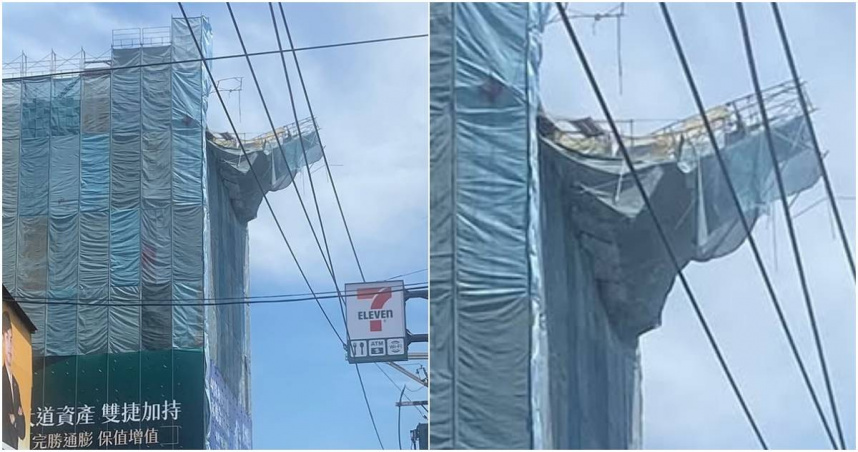 台北市士林區發生工安意外，位於士林區福港街、承德路四段的新建案工地，驚傳鷹架意外掉落，當場砸毀一輛白色轎車。（圖／擷取自Facebook／我是北投人）