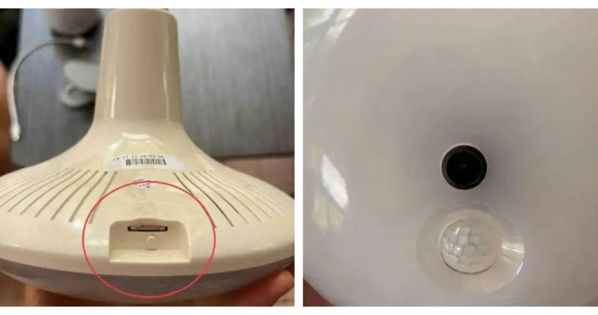 昆明張姓女子在客廳燈泡內驚見隱藏攝影裝置，內含攝影頭與儲存卡。（圖／翻攝自正在新聞）