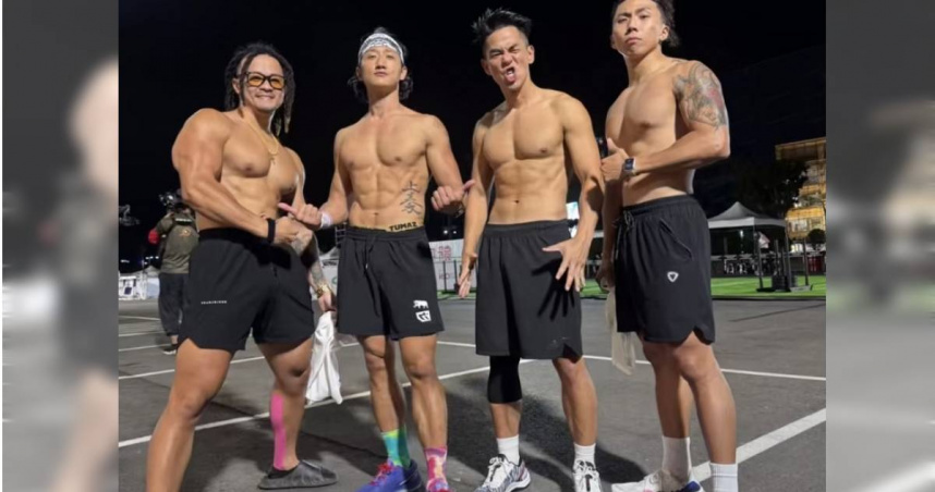 劉傑化（左起）、高英軒、柯有倫、蘇武乾參加《最強的身體》錄影。（圖／柯有倫IG）