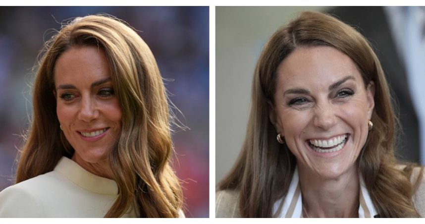 凱特王妃以全新金色長髮造型亮相（左），引發外界熱議與部分負面聲浪。（圖／達志／美聯社，下同）