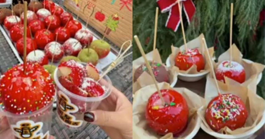 大陸一款名為「奶油蘋果糖」的耶誕節限定甜品，近日在網路迅速走紅。（圖／翻攝自微博）