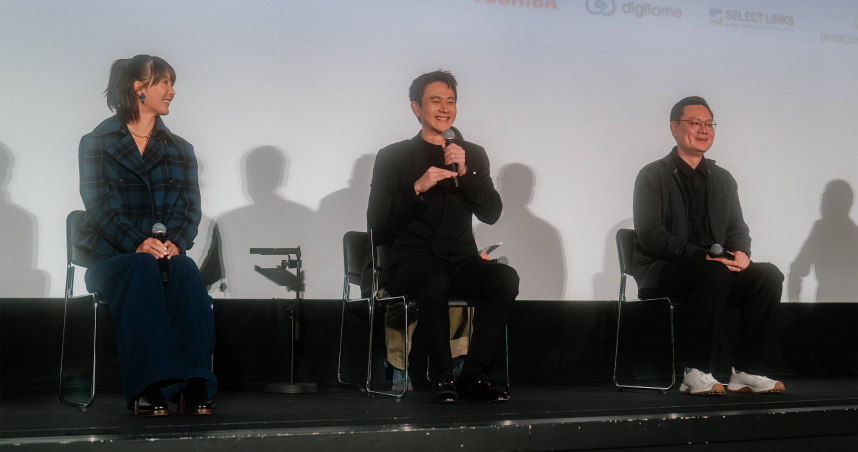 余香凝（左起）、劉冠廷、導演許承傑，開心與影迷互動QA。（圖／水花電影、2025TIFF提供）