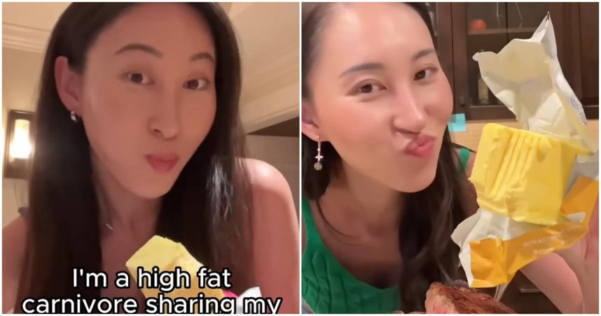 貝拉每天都吃整塊奶油，持續整整5年。（圖／翻攝YouTube／@SteakandButterGal，下同）