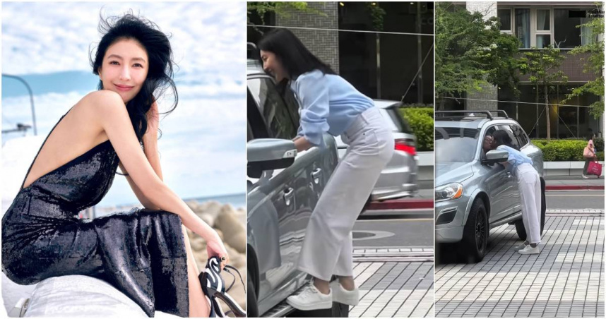 老公出差前，楊謹華跳上車子踏板不想讓老公離開，又探頭向老公討親親。畫面糖分太高，閃瞎不少網友。（圖／翻攝IG／cheryllovel0ve）