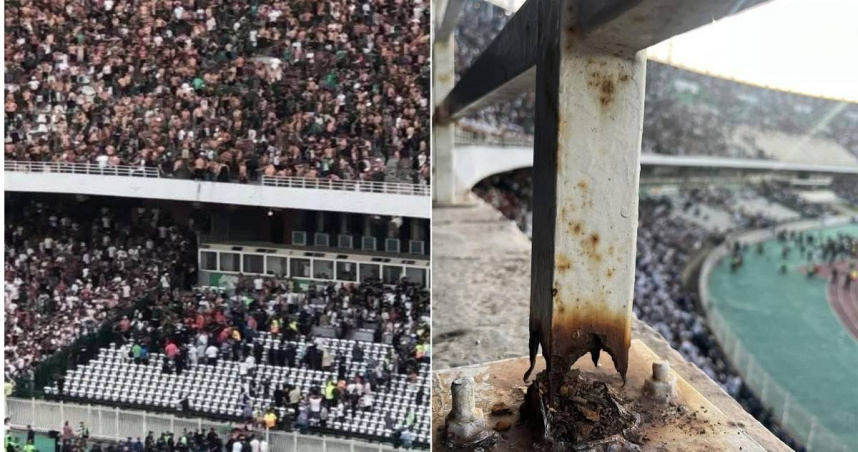 阿爾及利亞體育場的防護欄突然崩塌，導致3死70傷的慘劇。（圖／翻攝自X）