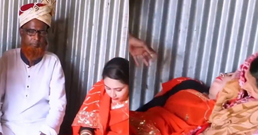 女子在婚禮儀式結束後,看到新郎竟是一名年長近五十歲的老者,當場驚嚇暈倒。(圖/翻攝自X)