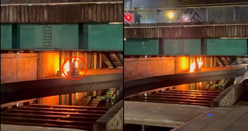 昨深夜新莊一名老翁在橋下縱火。（圖／翻攝Threads／＠jason07.25）