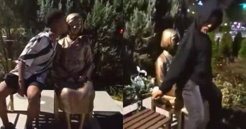 曾對手爾「和平少女像」做出猥褻行為的索馬利。（圖／翻攝自YouTube）