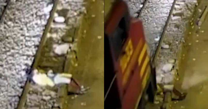 秘魯首都馬利（Lima）8日一名28歲男子胡安（Juan Carlos Tello）酒醉躺在鐵軌上，遭到火車撞擊，卻奇蹟似的生還。（圖／X／@ElPeriodico_Esp）