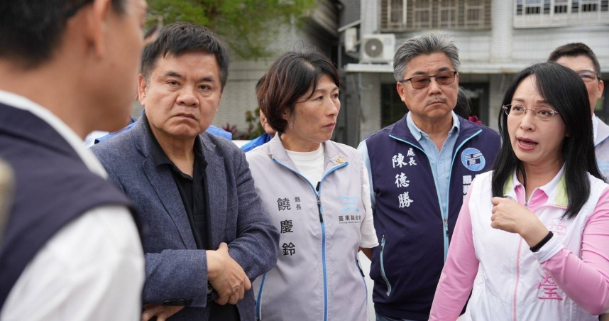 立委陳瑩、台東縣長饒慶鈴與立委莊瑞雄前往現場勘查，合力推動台東馬醫護宿舍改建。（圖／陳瑩辦公室提供）