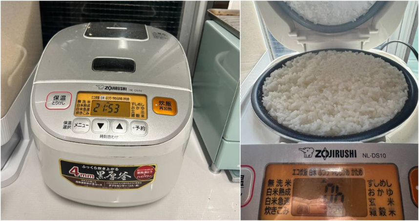日本一名粗心男子,不小心在最大容量5合的電子鍋裡倒進了7杯白米,煮好後打開電鍋,擠爆鍋口的白飯彷彿爭先恐後要從電鍋裡湧出來。(圖/翻攝X)