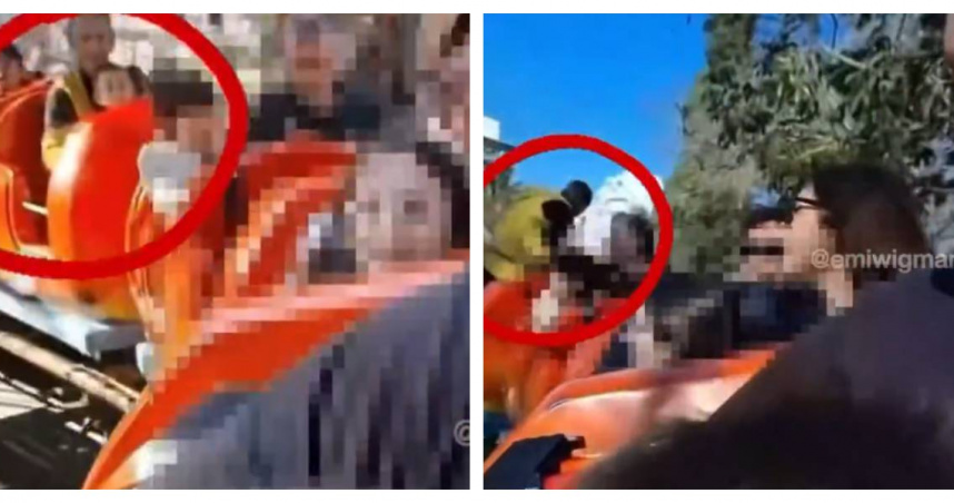 親違規讓2歲男童坐在腿上乘坐雲霄飛車，最終導致墜落事故。（圖／翻攝自現場影片）