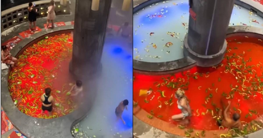 大陸哈爾濱一間度假村的澡堂，因為神似鴛鴦火鍋造型，引發網友熱烈討論。（圖／翻攝自Instagram／travel_withmonica）