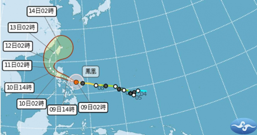 「鳳凰」颱風預估今晚會增強為強烈颱風。（圖／中央氣象署）