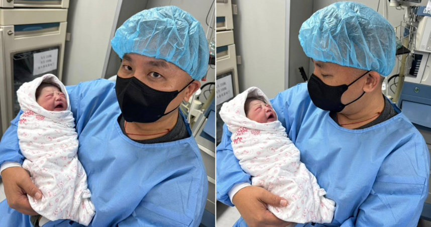 吳宗憲分享抱著新生女兒的照片。（圖／摘自吳宗憲臉書）