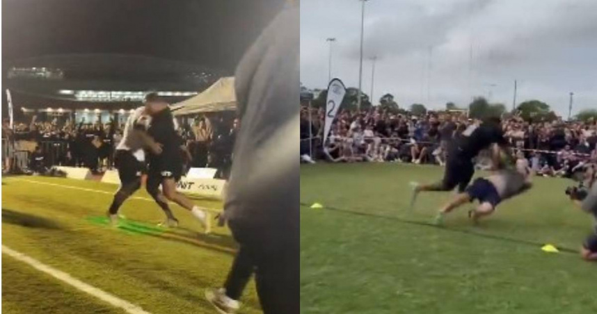 近期紐西蘭、澳洲社群媒體上，流行著1種迎面撞擊挑戰，許多人因此受傷，更有1名19歲少年因此死亡。（圖／擷取自X＠@sky_rugby）