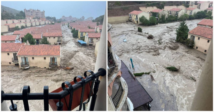 東歐國家保加利亞3日因為豪雨引發洪水，造成該國沿海知名度假勝地埃萊尼特（Elenite）1人喪生。。（圖／翻攝X／Dobreanu C. Bogdan）
