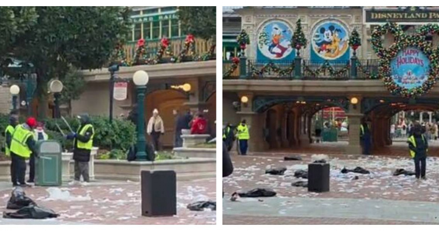清潔員罷工期間，巴黎迪士尼樂園內部步道堆滿垃圾，與過往夢幻整潔形象大相逕庭，令遊客錯愕不已。（圖／翻攝自X@LisaCorpus1993）