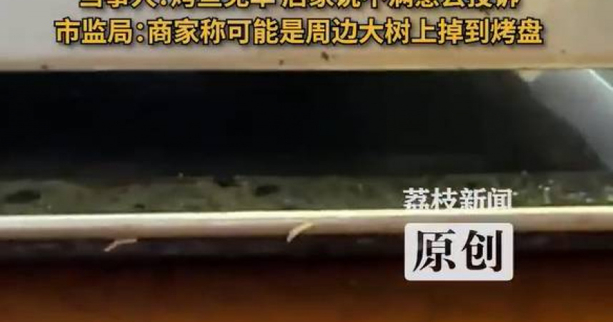 大陸廣東省肇慶市一名曾姓女子近日爆料，自己在一家燒烤店吃烤魚時，在烤魚盤發現大量蛆蟲。（圖／翻攝自荔枝新聞）
