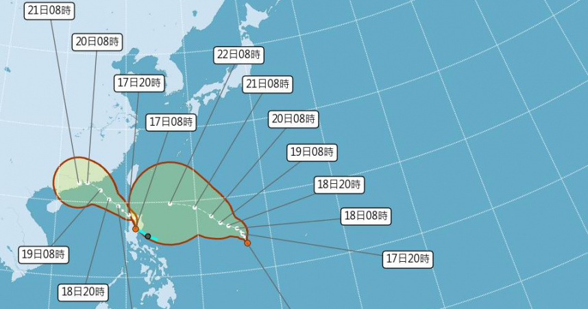2熱帶性低壓預估24小時增強為雙颱。（圖／中央氣象署）