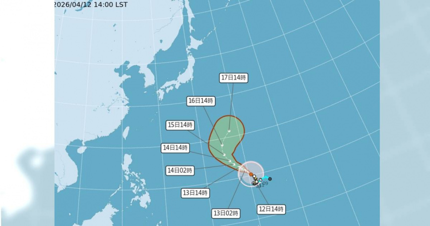今年第4號颱風辛樂克今日正式升級為強颱。（圖／中央氣象署）