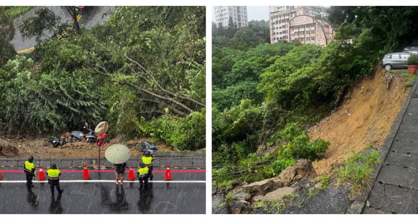 回家路瞬間消失！新店寒煙翠前道路崩塌　汽車墜坡畫面曝光