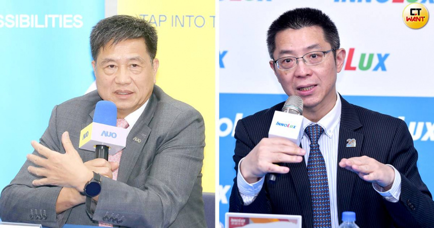 友達董事長彭双浪（左）和群創董事長洪進揚（右）都公開表示，尚未考慮赴美設廠。（圖／劉耿豪 攝、報系資料照）