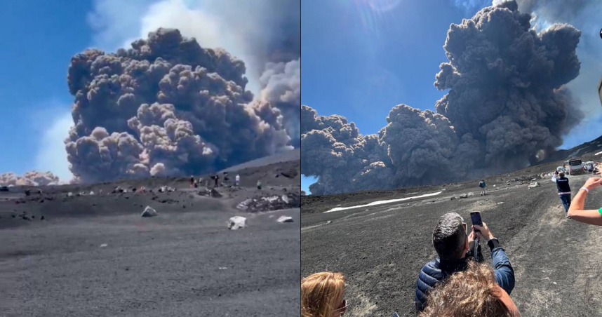 義大利西西里島埃特納火山2日爆發。（圖／翻攝X）