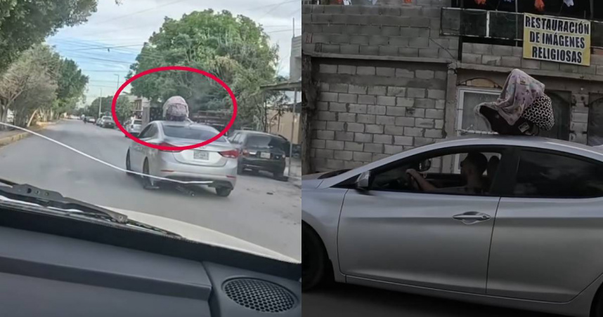 墨西哥一名男子開車時，竟將裝有嬰兒的提籃遺留在車頂，所幸路過駕駛及時發現並提醒，才讓孩子平安回到車內。（圖／翻攝自臉書／Johnny Martinez）