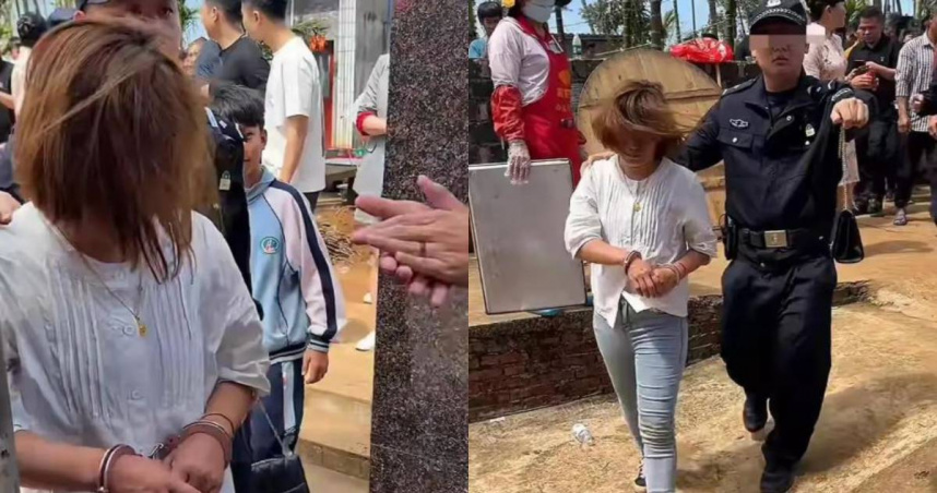 大陸海南省海口市多位網友近日發布影片稱，瓊山區紅旗鎮一名女子偽裝成新人親戚，在婚禮上偷新娘紅包。（圖／翻攝自微博）