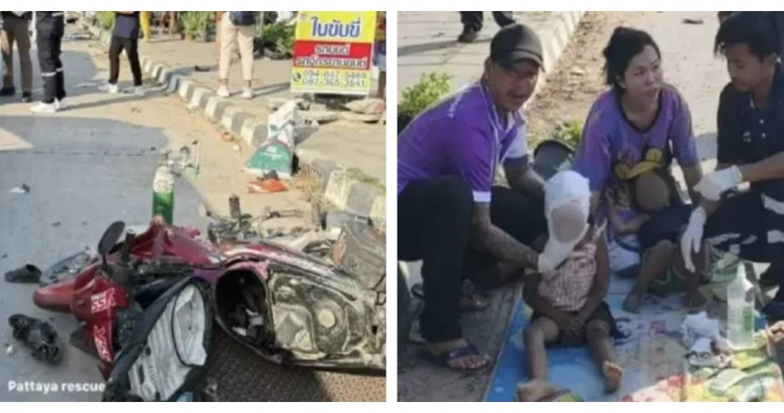 泰國孕婦被重型貨車撞死,撞擊力道導致孕婦的腹部撕裂,胎兒也被排出體外。(圖/翻攝自Thaiger)