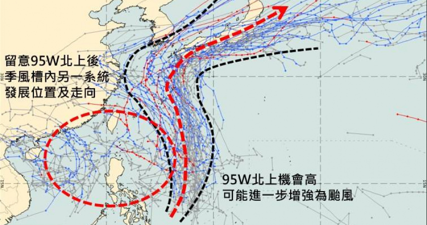 氣象專家吳聖宇透露，明（1日）起太平洋高壓有東退趨勢，將導致季風低壓槽往北調整，槽內擾動發展後北上的機會提高。（圖／翻攝自臉書，天氣職人-吳聖宇）