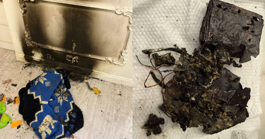 近日再傳出行動電源自燃釀火災。（圖／翻攝自臉書／爆料公社公開版）