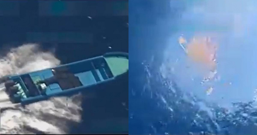 美軍在太平洋海域擊沉一艘疑似運毒的船隻。（圖／翻攝自X／@SecWar）