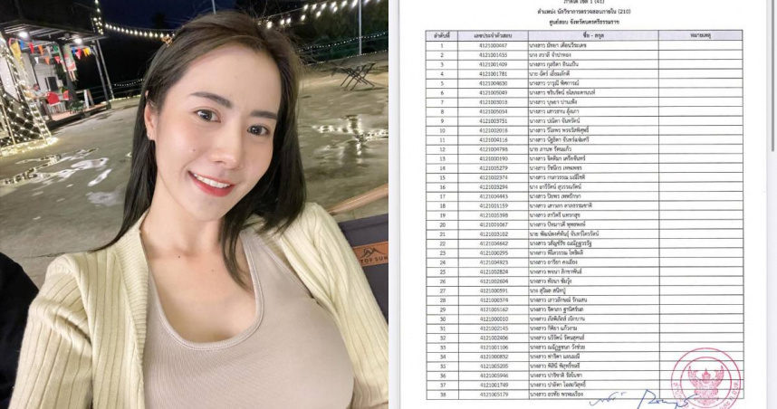 泰國地方政府公務員招考爆出大規模舞弊案，一名原本排名第132名的女考生瞬間變成全國第1名。（圖／翻攝自臉書／Ching Mattaya Tueanweeradet）