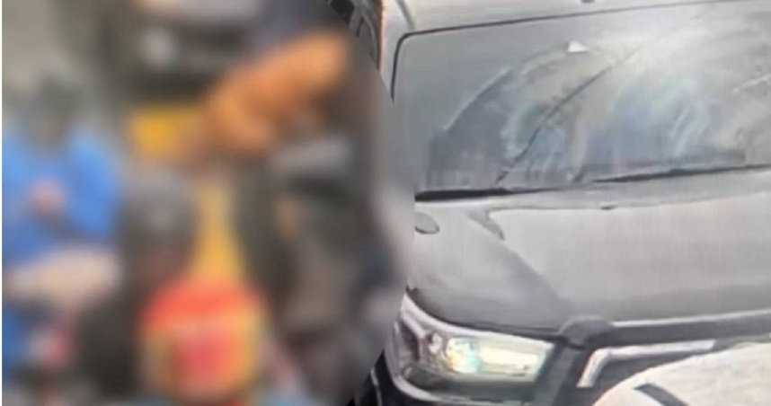 6日上午，北市文山區一名60歲機車騎士在停等紅路燈時，一旁休旅車的車窗竟然竄出一條比特犬朝他狠咬，造成騎士大腿嚴重撕裂傷。（圖／警方提供）