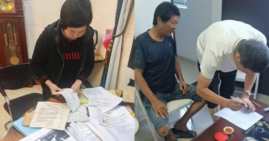 成功救人卻遭搶功的彭秀環（左）、重新簽署連署書的獲救漁民（右）。（圖／翻攝自微博）