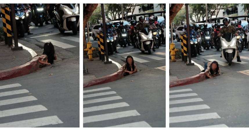 馬卡蒂市區驚見女子從排水孔中爬出，目擊者拍下瞬間畫面，引發熱議。（圖／翻攝自X）