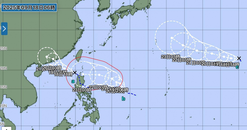 1天內將3颱共舞。（圖／翻攝自臉書＠look.weather.typhoon）