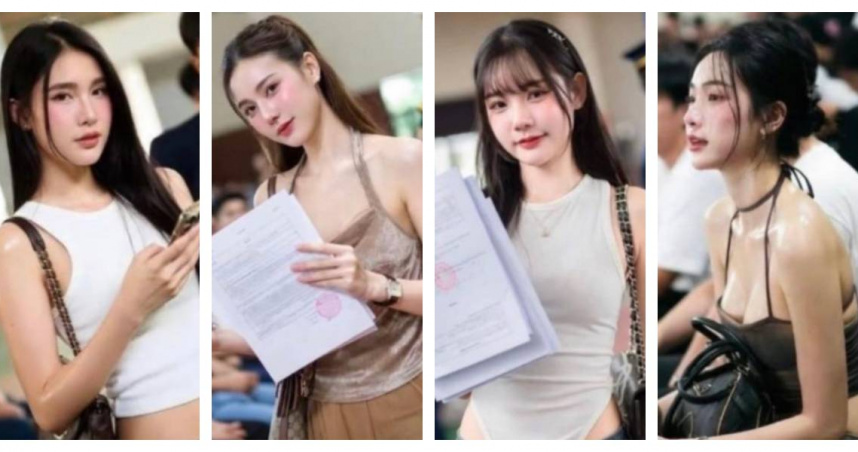 泰國兵役抽籤現場宛如選美，大批跨性別者盛裝現身成焦點。（圖／翻攝自 X @alfredc51395714）