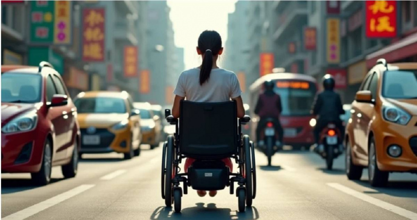電動輪椅違規橫越快車道。（示意圖／AI生成）