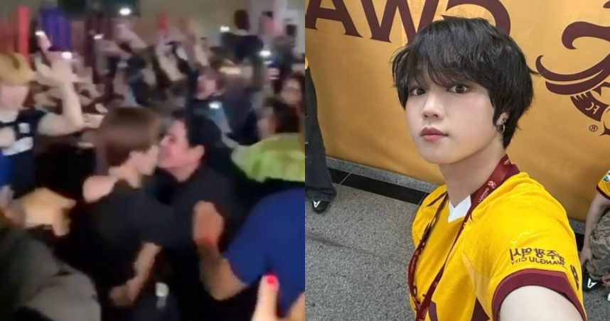 韓團YOUNITE成員恩湖被女粉強吻。（圖／翻攝X、IG／@topeunsang、@younite_bnm）