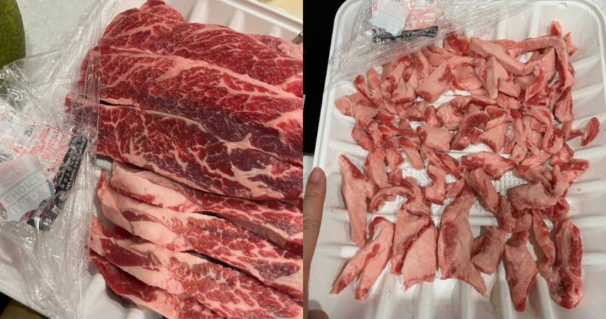 有網友購買牛肉片，發現第2層肥肉占比很高。（圖／翻攝自臉書／Costco好市多 商品經驗老實說）